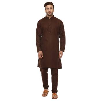 Brown Plain Cotton Kurta Pajama 1