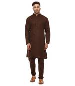 Brown Plain Cotton Kurta Pajama