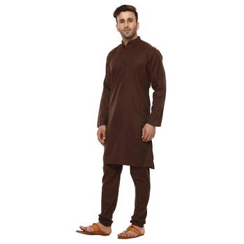 Brown Plain Cotton Kurta Pajama 2
