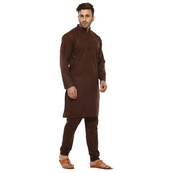 Brown Plain Cotton Kurta Pajama 3
