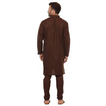 Brown Plain Cotton Kurta Pajama 4