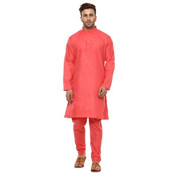 Red Plain Cotton Kurta Pajama 1