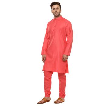 Red Plain Cotton Kurta Pajama 2
