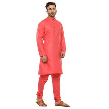 Red Plain Cotton Kurta Pajama 3