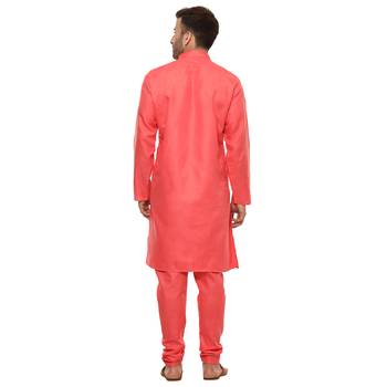 Red Plain Cotton Kurta Pajama 4