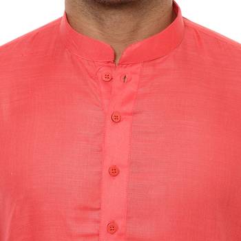 Red Plain Cotton Kurta Pajama 5
