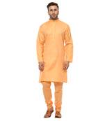 Orange Plain Cotton Kurta Pajama