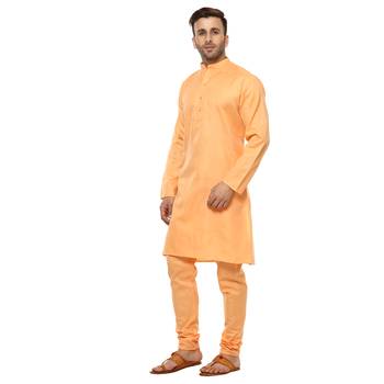 Orange Plain Cotton Kurta Pajama 2