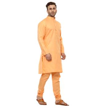 Orange Plain Cotton Kurta Pajama 3