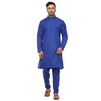 Blue Plain Cotton Kurta Pajama 1