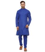 Blue Plain Cotton Kurta Pajama