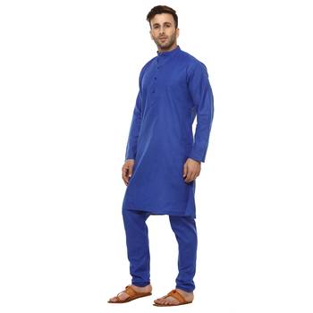 Blue Plain Cotton Kurta Pajama 2