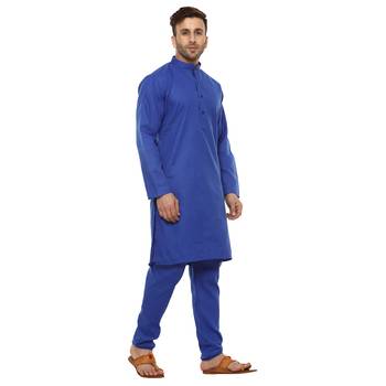 Blue Plain Cotton Kurta Pajama 3