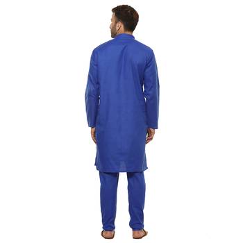 Blue Plain Cotton Kurta Pajama 4
