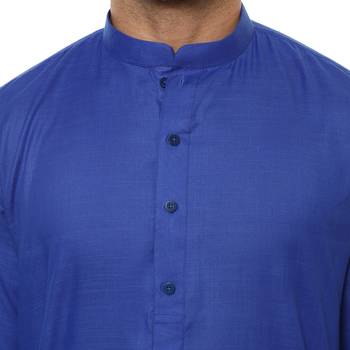 Blue Plain Cotton Kurta Pajama 5