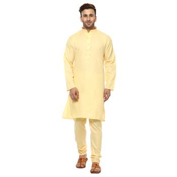Yellow Plain Cotton Kurta Pajama 1