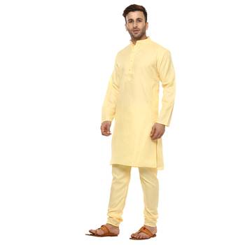 Yellow Plain Cotton Kurta Pajama 2