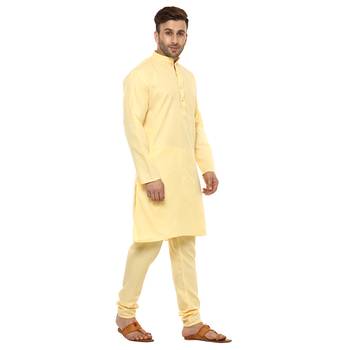 Yellow Plain Cotton Kurta Pajama 3