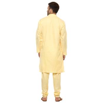 Yellow Plain Cotton Kurta Pajama 4