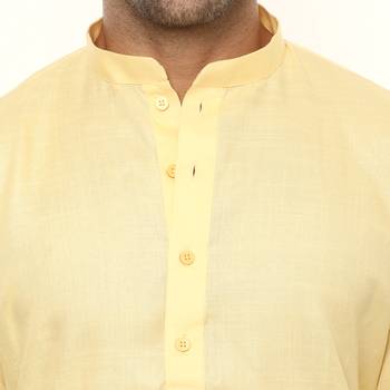 Yellow Plain Cotton Kurta Pajama 5