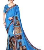 Blue printed georgette saree with blouse