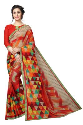 Multicolor printed georgette saree with blouse 1