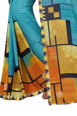 Blue printed georgette saree with blouse 2