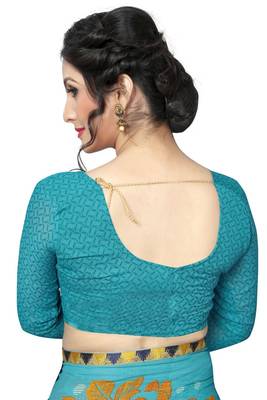 Blue printed georgette saree with blouse 4