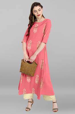 Janasya Light-pink printed crepe kurti 1