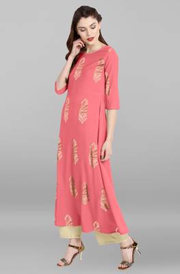 Janasya Light-pink printed crepe kurti 3