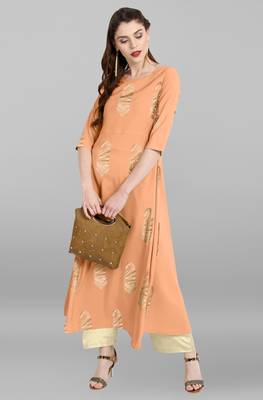 Janasya Peach printed crepe kurti 1