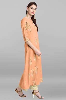 Janasya Peach printed crepe kurti 4