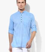Blue Plain Linen Men Kurtas