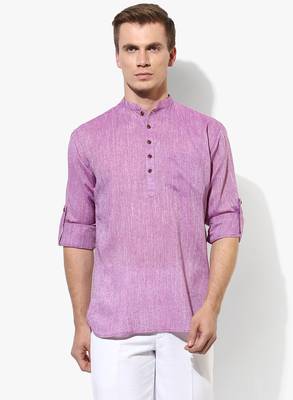 Purple Plain Linen Men Kurtas 1
