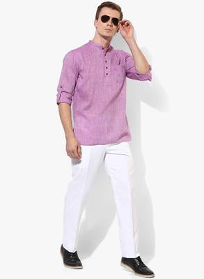Purple Plain Linen Men Kurtas 2