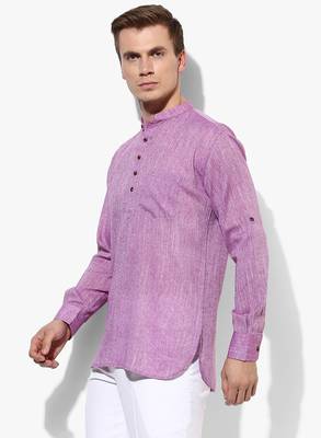 Purple Plain Linen Men Kurtas 3