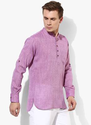 Purple Plain Linen Men Kurtas 4