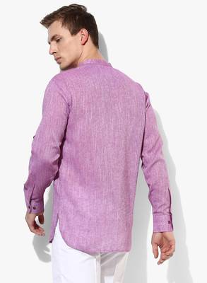 Purple Plain Linen Men Kurtas 5