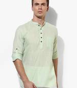 Green Plain Linen Men Kurtas