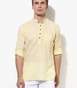 Yellow Plain Linen Men Kurtas