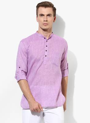 Purple Plain Linen Men Kurtas 1