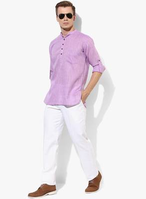 Purple Plain Linen Men Kurtas 2