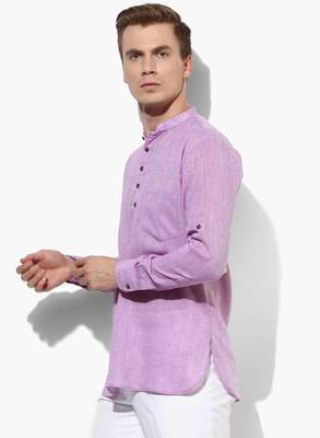 Purple Plain Linen Men Kurtas 3