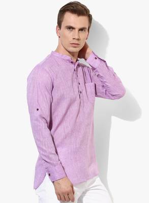 Purple Plain Linen Men Kurtas 4