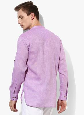 Purple Plain Linen Men Kurtas 5