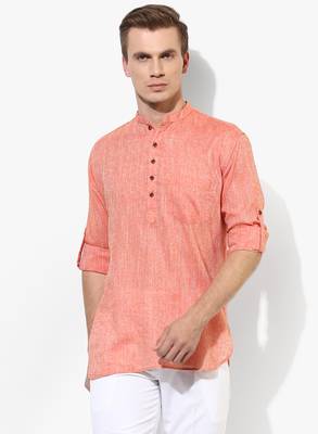 Orange Plain Linen Men Kurtas 1