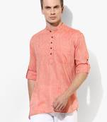 Orange Plain Linen Men Kurtas