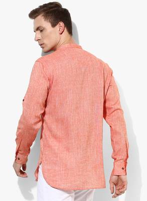 Orange Plain Linen Men Kurtas 5