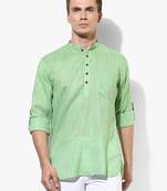 Green Plain Linen Men Kurtas