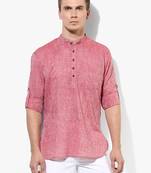 Red Plain Linen Men Kurtas
